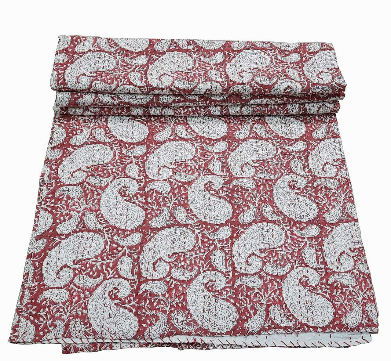 Hand Block Printed Kantha Quilt: Artisan Craftsmanship at Its Finest - Indianidhi