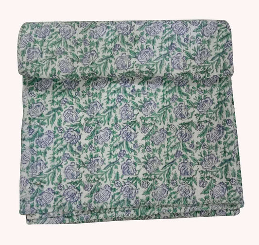 Hand Block Printed Kantha Quilt: Artisan Craftsmanship at Its Finest - Indianidhi