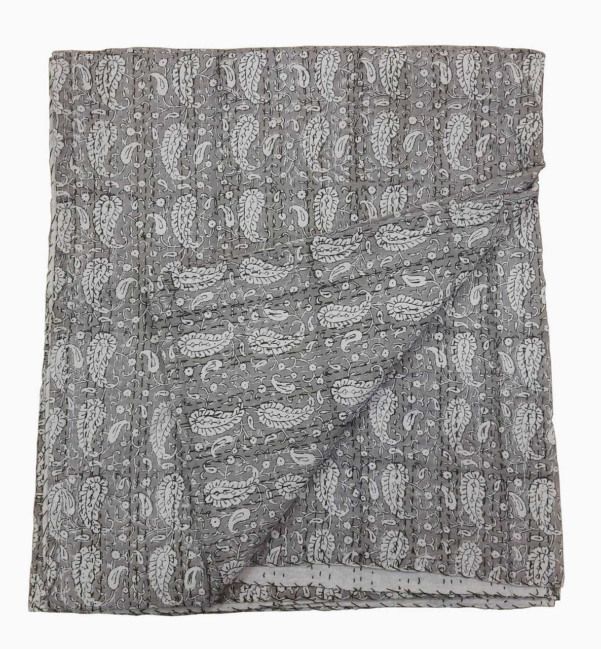 Hand Block Printed Kantha Quilt: Artisan Craftsmanship at Its Finest - Indianidhi