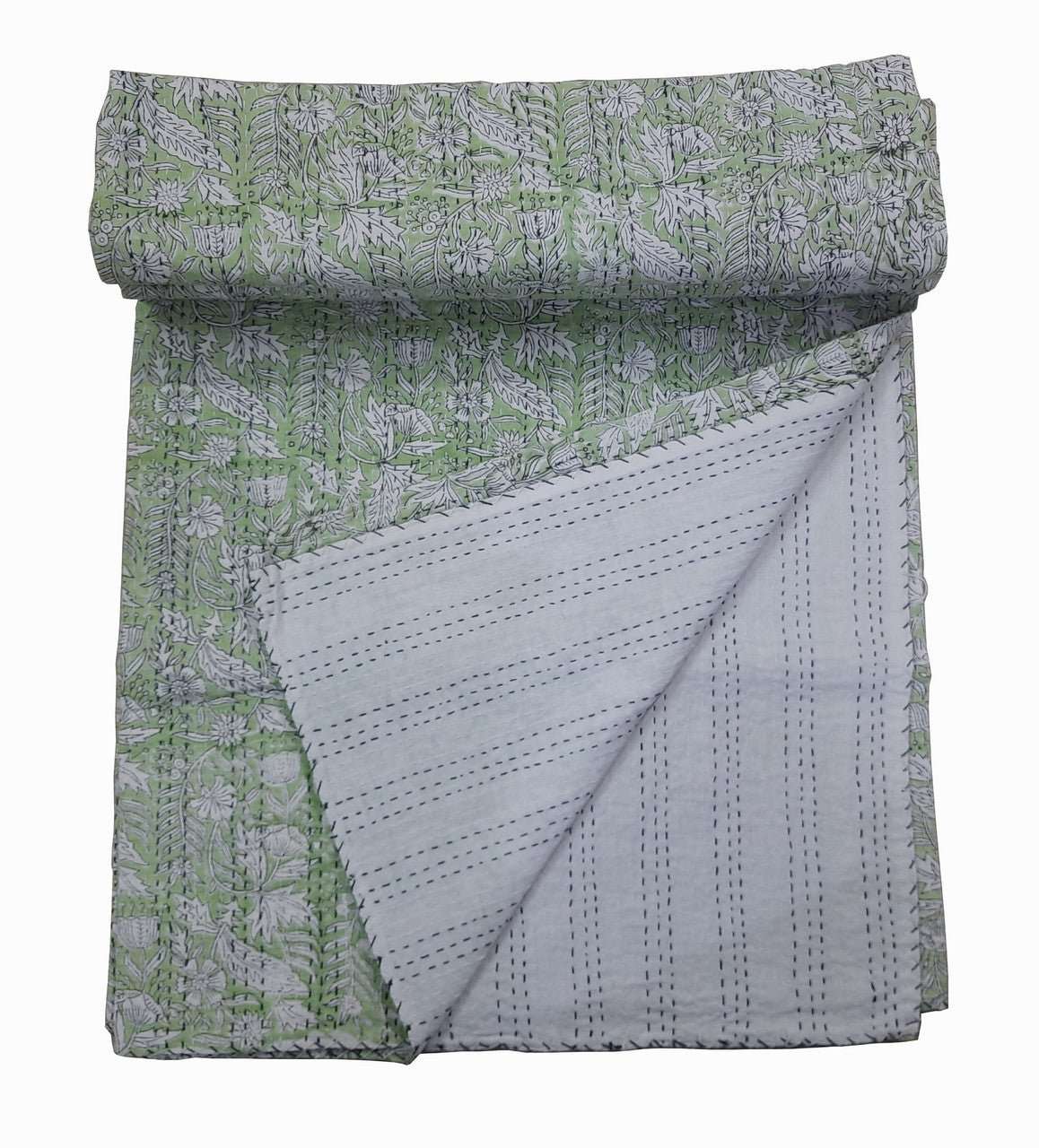 Hand Block Printed Kantha Quilt: Artisan Craftsmanship at Its Finest - Indianidhi