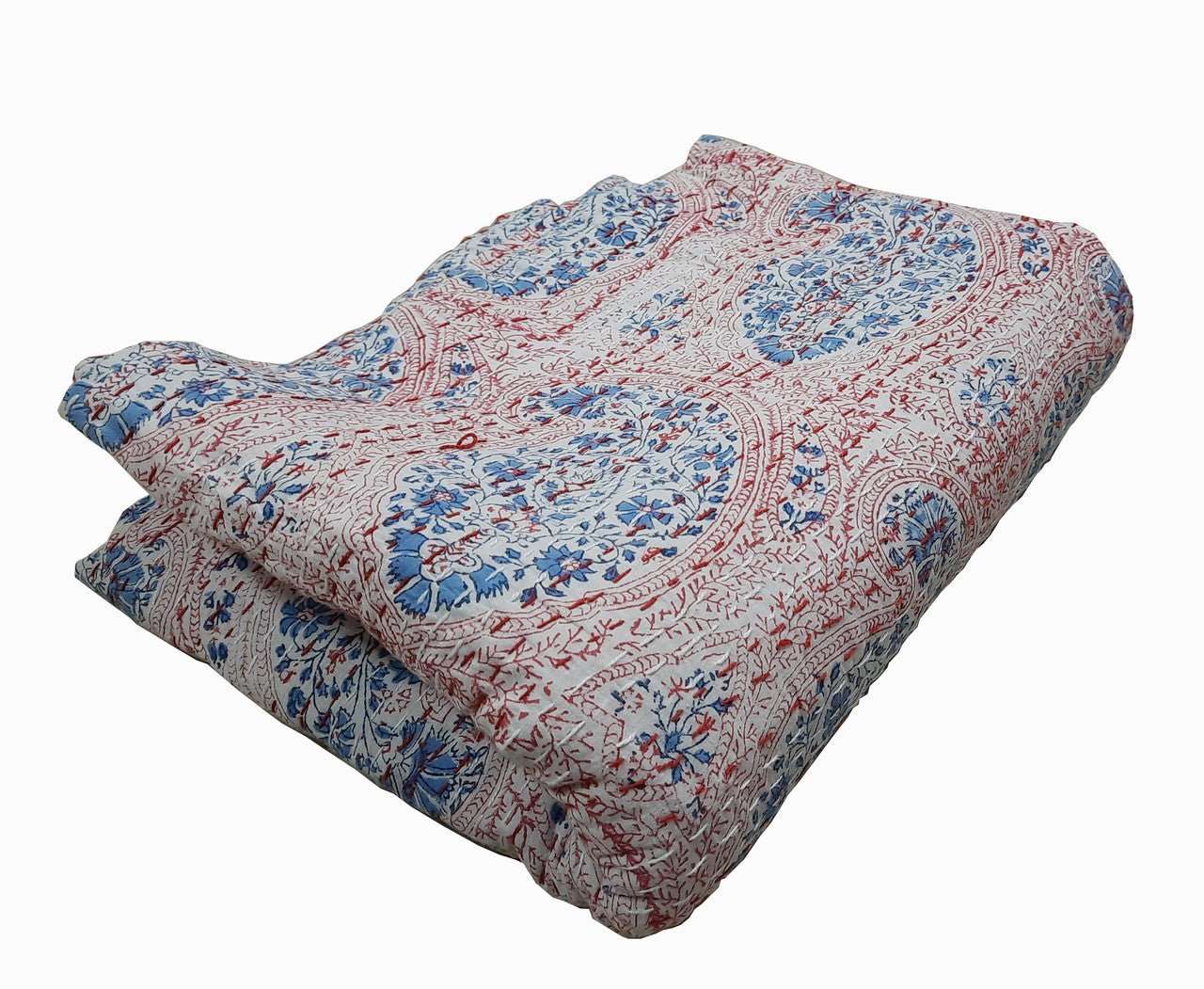 Hand Block Printed Kantha Quilt: Artisan Craftsmanship at Its Finest - Indianidhi