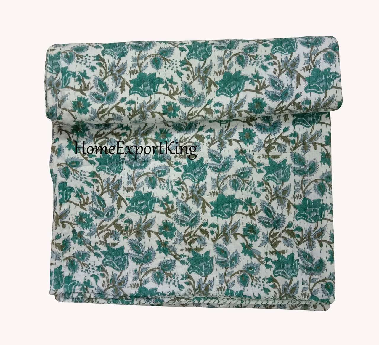 Hand Block Printed Kantha Quilt: Artisan Craftsmanship at Its Finest - Indianidhi