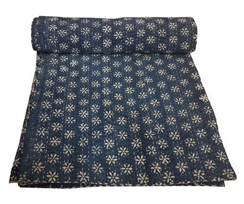 Hand Block Printed Kantha Quilt: Artisan Craftsmanship at Its Finest - Indianidhi