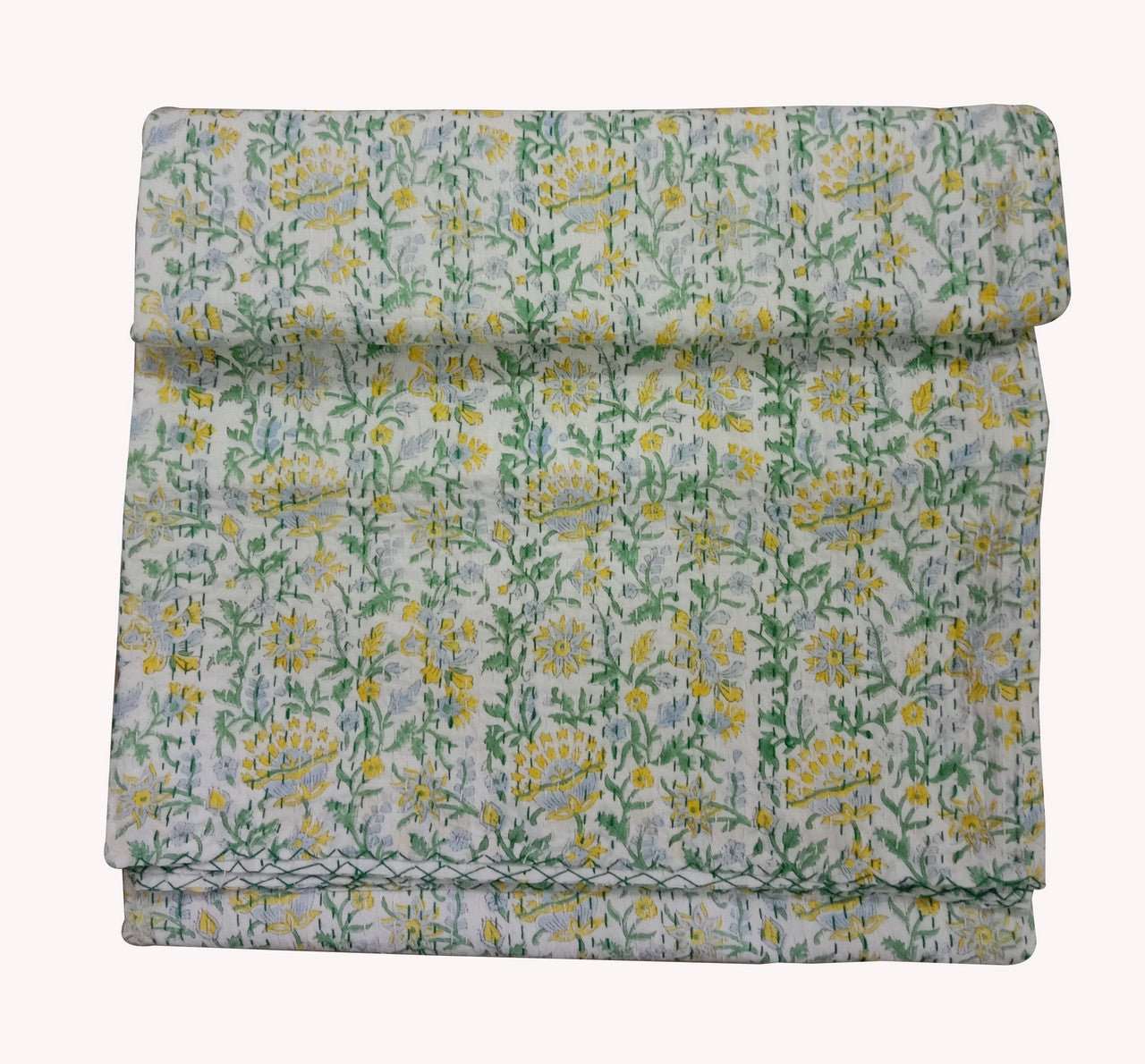 Hand Block Printed Kantha Quilt: Artisan Craftsmanship at Its Finest - Indianidhi