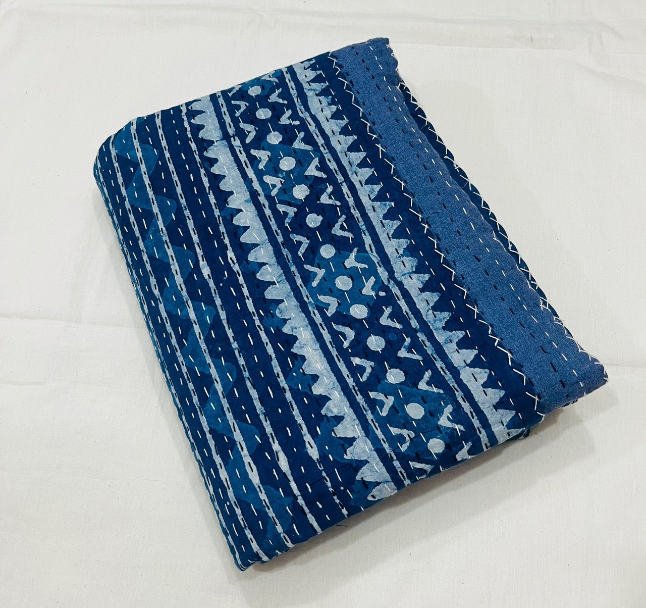 Hand Block Printed Kantha Quilt: Artisan Craftsmanship at Its Finest - Indianidhi