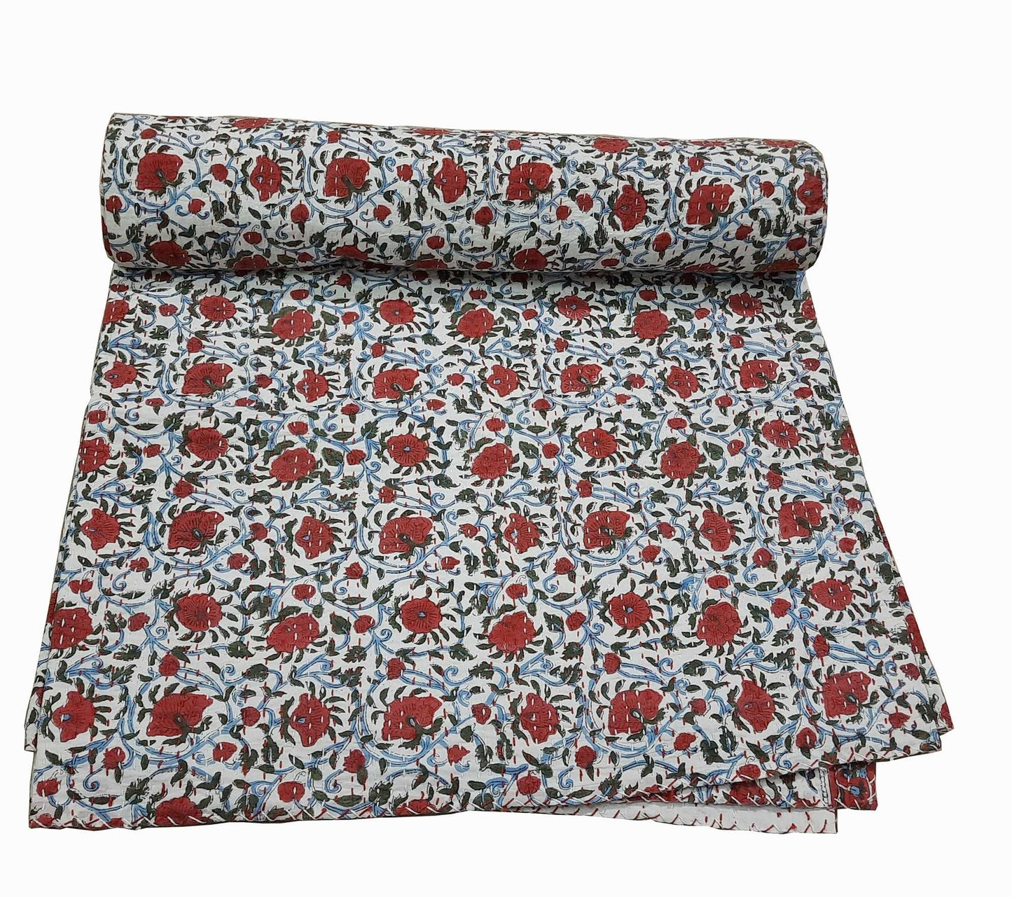 Hand Block Printed Kantha Quilt: Artisan Craftsmanship at Its Finest - Indianidhi