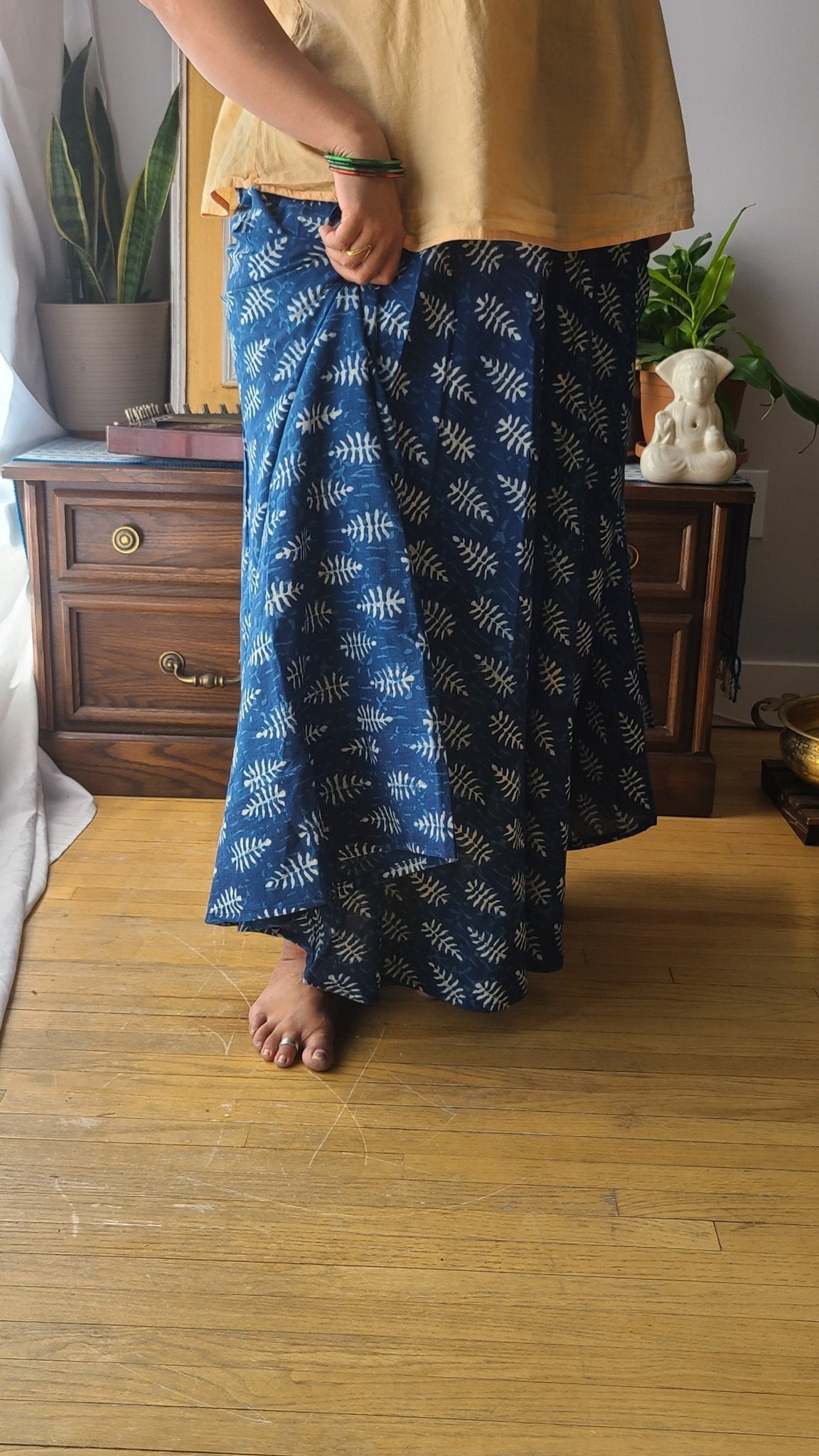 Indigo Hand Block Printed Skirt: Artisanal Elegance for Fashion-forward Women | Shop Now - Indianidhi