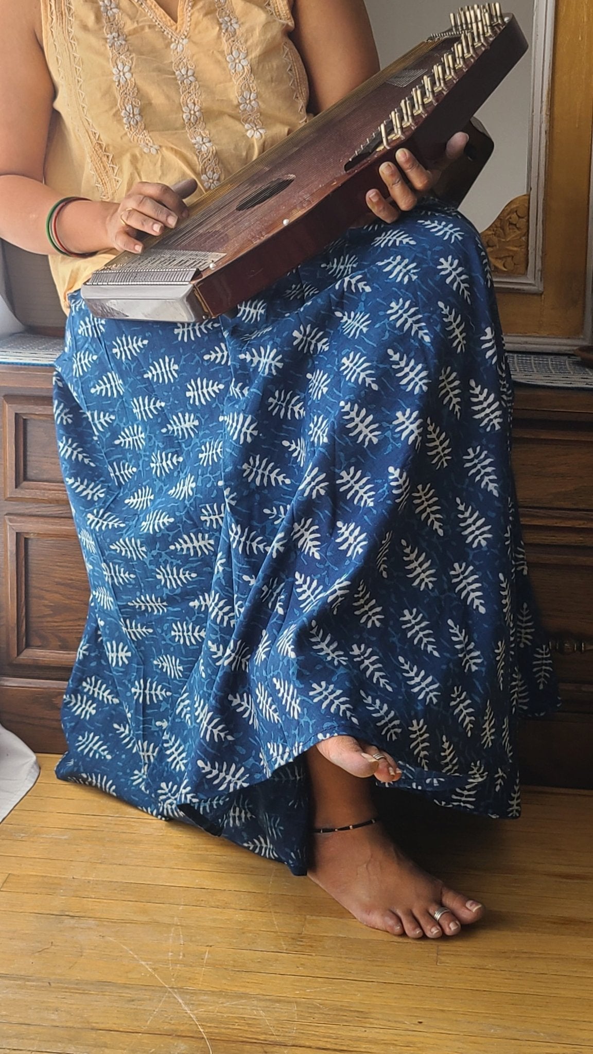 Indigo Hand Block Printed Skirt: Artisanal Elegance for Fashion-forward Women | Shop Now - Indianidhi