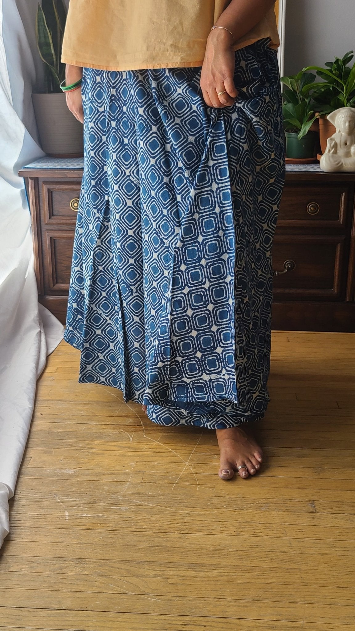 Indigo Hand Block Printed Skirt: Artisanal Elegance for Fashion-forward Women | Shop Now - Indianidhi