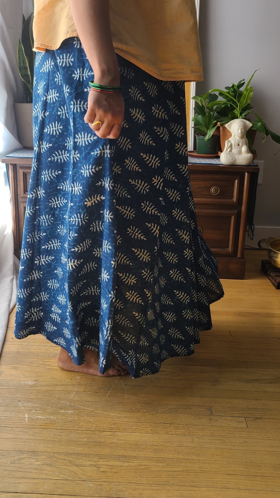 Indigo Hand Block Printed Skirt: Artisanal Elegance for Fashion-forward Women | Shop Now - Indianidhi