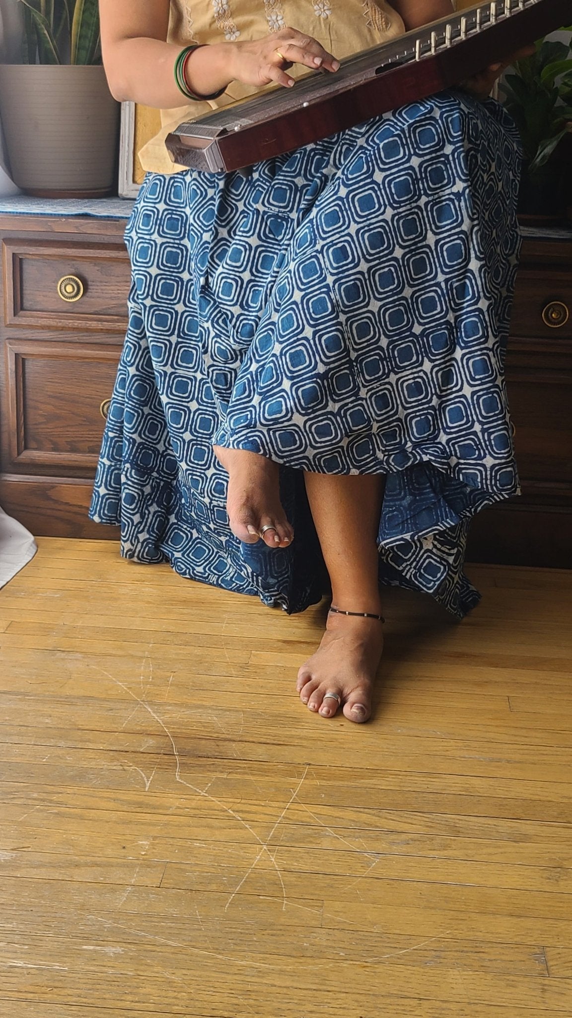 Indigo Hand Block Printed Skirt: Artisanal Elegance for Fashion-forward Women | Shop Now - Indianidhi