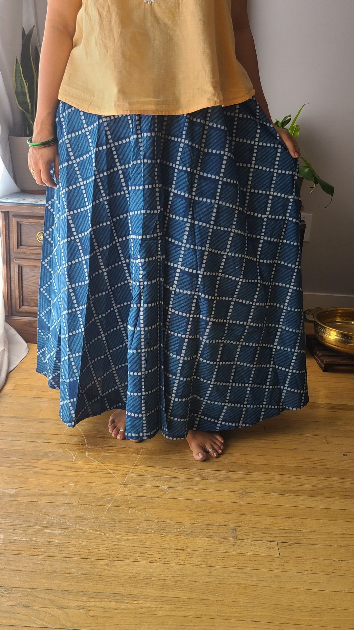 Indigo Hand Block Printed Skirt: Artisanal Elegance for Fashion-forward Women | Shop Now - Indianidhi