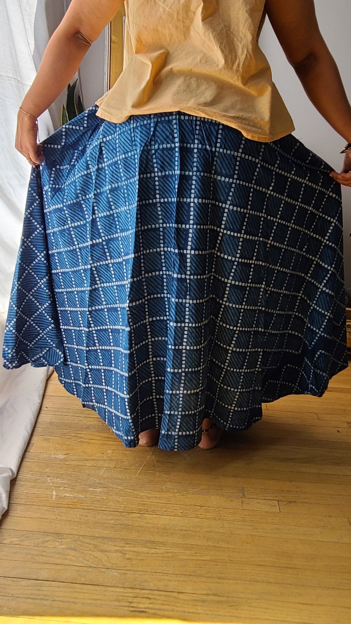 Indigo Hand Block Printed Skirt: Artisanal Elegance for Fashion-forward Women | Shop Now - Indianidhi