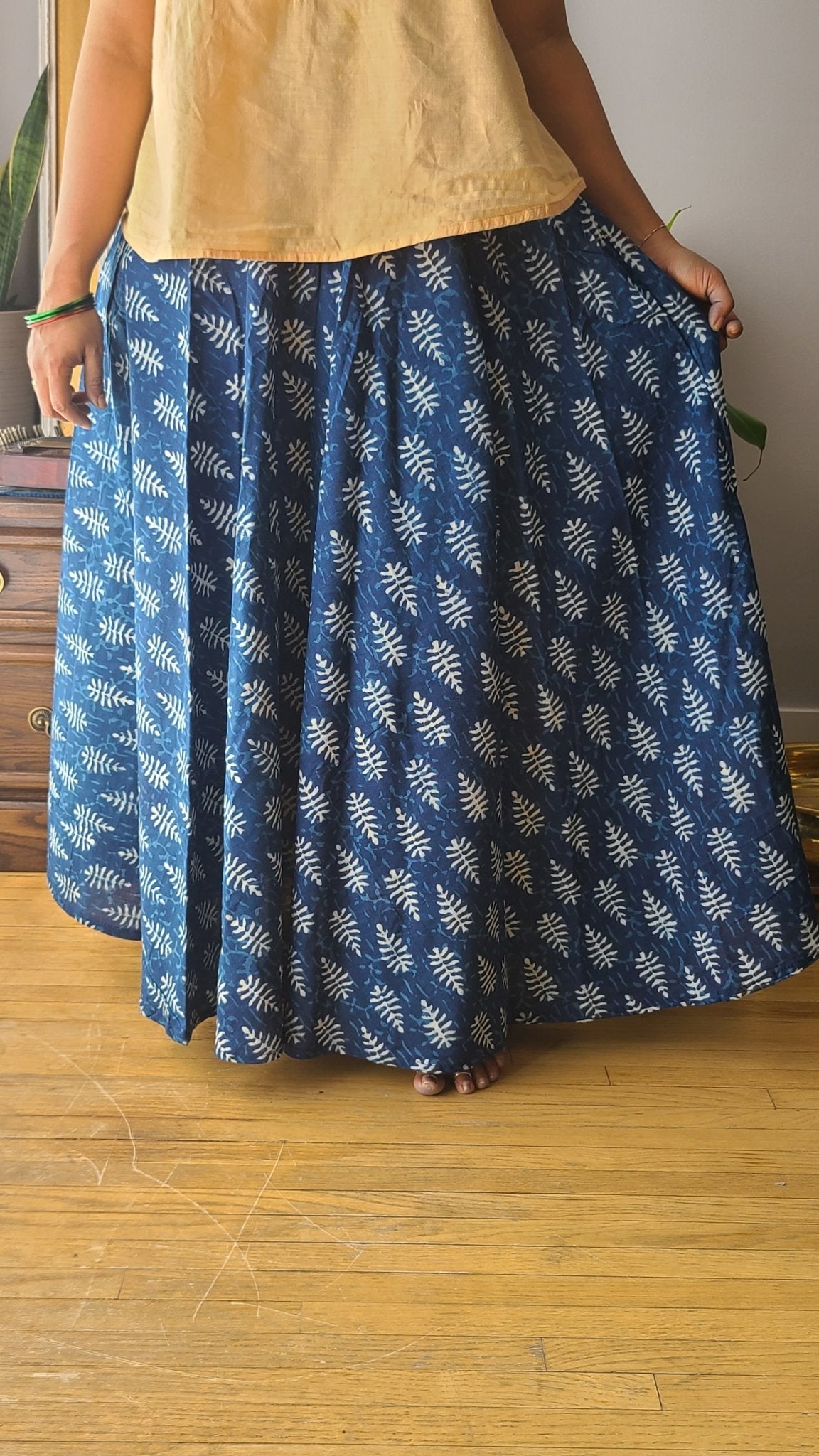 Indigo Hand Block Printed Skirt: Artisanal Elegance for Fashion-forward Women | Shop Now - Indianidhi