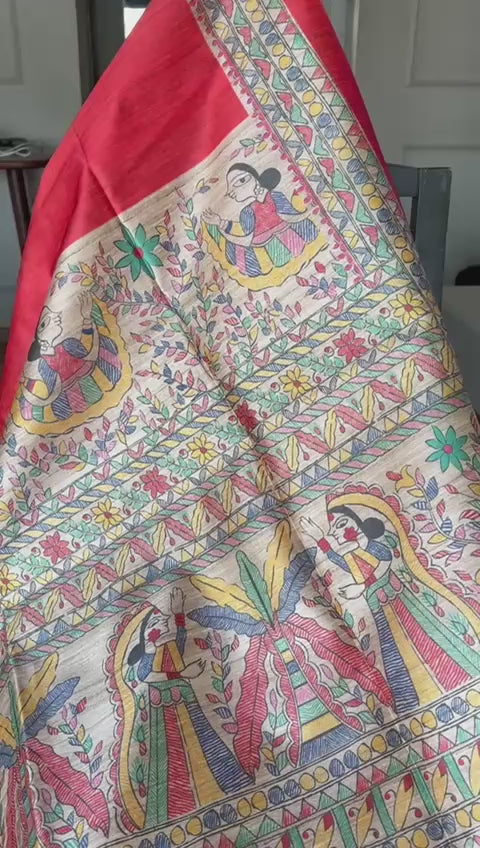 Madhubani semi gicha silk saree